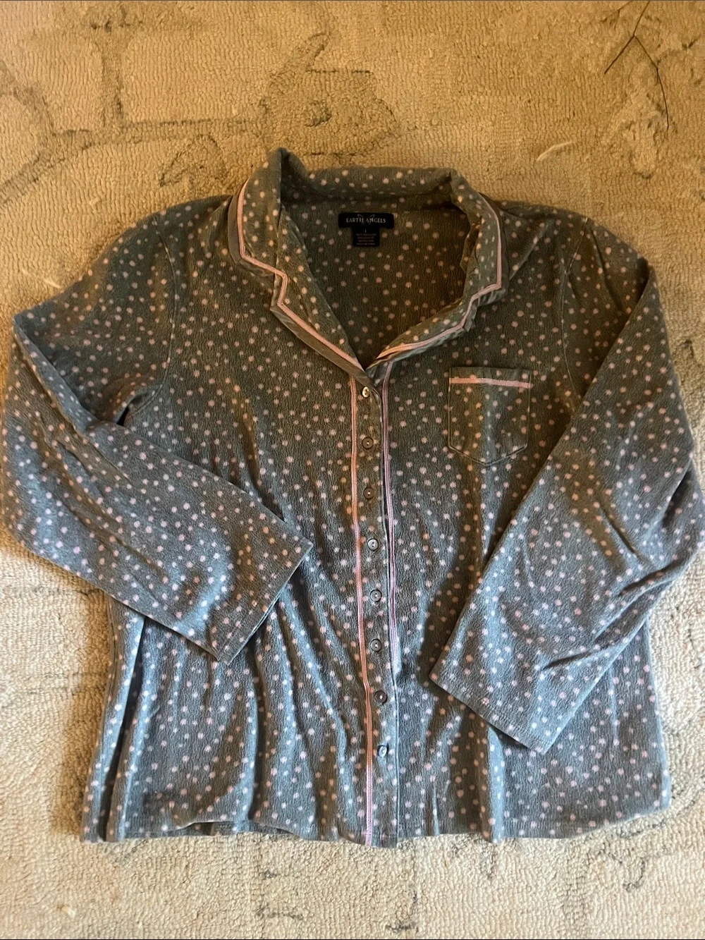 Gray & Pink Polka Dot Button-Up Pajama Top and matching bottoms